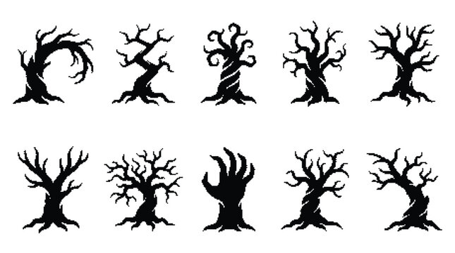 Spooky halloween dead trees silhouette collection vector