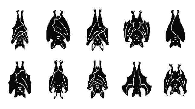 Set of hanging bat silhouettes, halloween vector icons