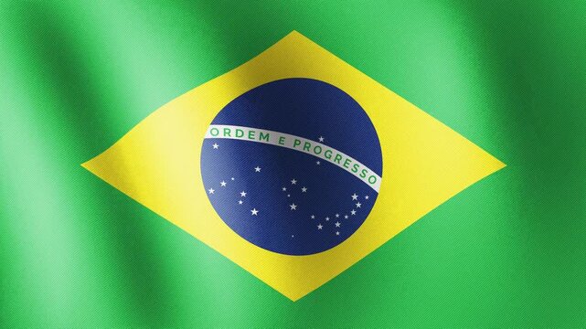 Brazil flag waving, close-up of Brazil national flag, animated flag 4k video background