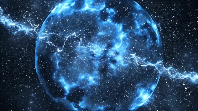 Blue Energy Sphere Exploding Abstract Background - A vibrant blue sphere of light and energy expands outwards, creating a dynamic and explosive abstract background.