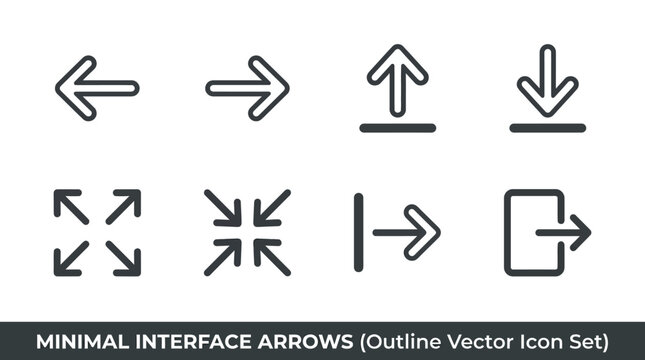 Minimal interface arrow icon set featuring upload download fullscreen expand minimize directional navigation line symbols for web design