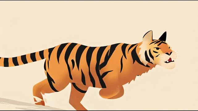 Energetic tiger leaping and pouncing in dynamic animation