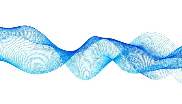 An abstract image featuring undulating, translucent blue waves against a pristine white background. The flowing design gives a sense of movement