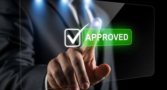 Finger touching an approved button on a digital screen