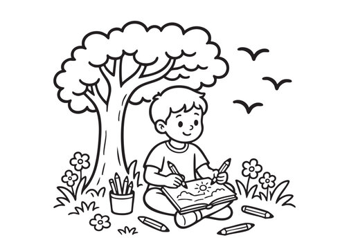 Kids Drawing Coloring Pages Collection Black and White Vector Line Art
