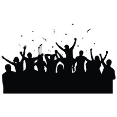 Obraz premium Excited crowd silhouette vector illustration during celebration event on white backdrop.