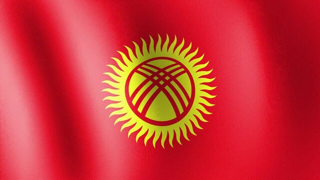 Kyrgyzstan flag waving, close-up of Kyrgyzstan national flag, animated flag 4k video background