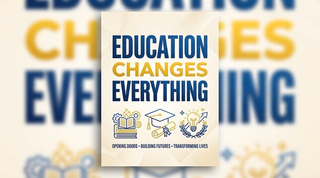 A conceptual poster design featuring the motivational phrase education changes everything with hand drawn school icons and text