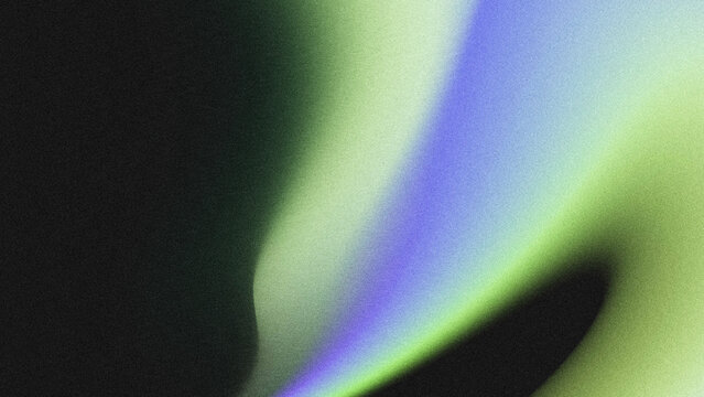 Textured grainy noise abstract background. Smooth curved flowing gradient shapes in pale lime green and lavender purple against a dark black backdrop.