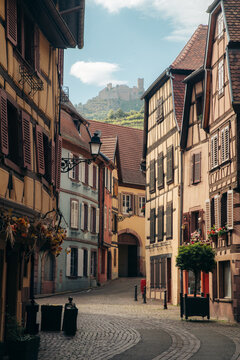 Charming street scene in the historic town of Ribeauvill&eacute; in Alsace region, France