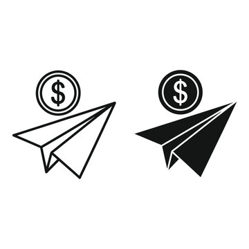 Paper airplane icons with dollar signs representing money sending or financial transactions in graphic design