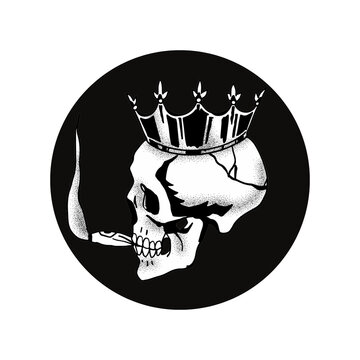 Crowned Skull King Emblem Black and White