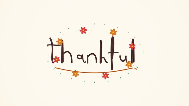 Hand Drawn Animated Thankful Text with Floral Accents
