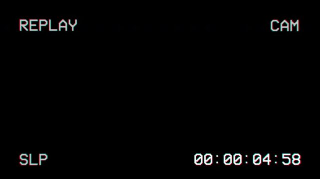 Vintage vhs replay interface with timecode on black background