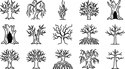 Fototapeta premium Premium Outline Bare Tree Icon Set with Unique Leafless Forest and Nature Vector Collection