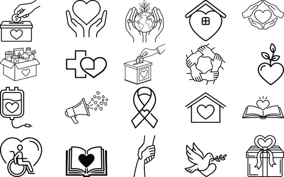 Charity Donation Line Art Icon Set Non Profit Vector Collection