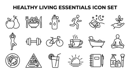 Fototapeta premium Healthy living icons set. Wellness and fitness line art symbols for lifestyle design.