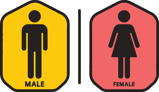 Male And Female Restroom Symbols Vector Icons With Yellow And Red Backgrounds