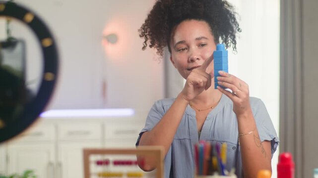 Online Math Teacher Demonstrates Subtraction with Learning Blocks for Remote Education