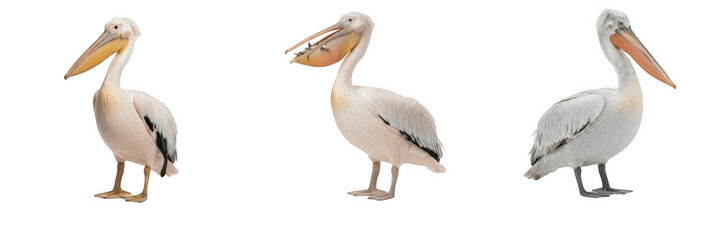 Pelican PNG Set White Great White Pelicans Isolated Transparent Background Aquatic Seabird Beak Beaks Wildlife Waterfowl Birds Animal Cutout Clip Art Graphic Design Elements Sublimation Printable Set 
