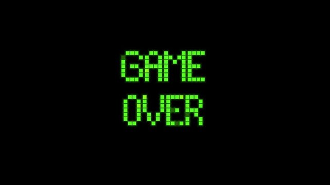Retro 8bit Pixel Green Game Over Text Melting Animation For Arcade Video Game Stream Ending Screen, Gaming Outro Template, And Retro Visual Overlay