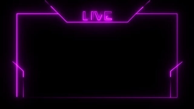 Glowing neon live streaming neon text frame animation box frame neon frame live streaming game live Stream overlay animation for live streaming video Titles futuristic hud frame.