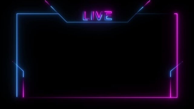 Glowing neon live streaming neon text frame animation box frame neon frame live streaming game live Stream overlay animation for live streaming video Titles futuristic hud frame.