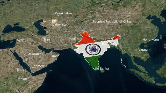 Map Of India Filled With National Flag Geographic Illustration indian geography nation country south asia asian flag tricolor saffron white green chakra ashoka emblem political