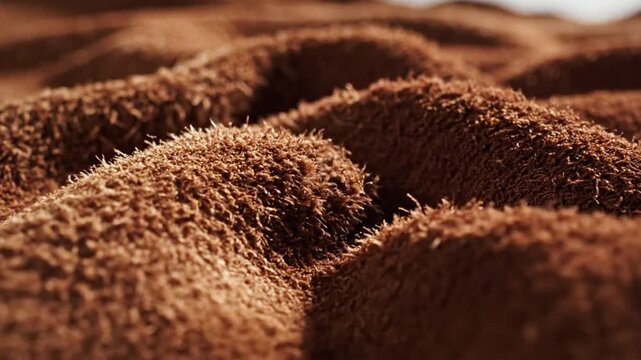 Close-up macro of brown fuzzy fabric showing textures and detailed surface for backgrounds or textures.