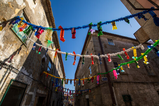 The historic centre of Guarda, Portugal, decked out for the summer festivities 