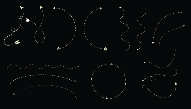 Set of 40 vector arrow doodles, playful hand-drawn style, green on black background, ideal for web design and creative projects