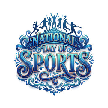 National Sports Day abstract graphic design illustration with ​3D decorative text typography event celebration in poster or banner, athlete silhouettes, competitions, running and jumping fitness . 