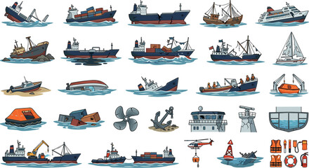 Shipwreck and Maritime Accident Vector Illustration Set for Marine SafetyShipwreck and Maritime Accident Vector Illustration Set for Marine Safety © MstZaheda