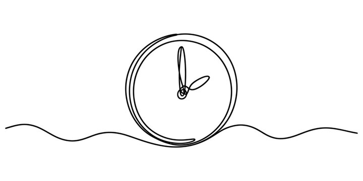 Continuous single line drawing of a wall clock showing time