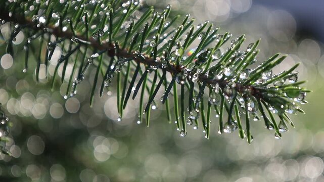 Glistening Water Droplets on Tree Branch, Post-Rain Sunlight - Seamless Loop