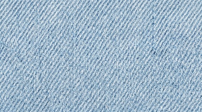 Light blue denim fabric texture, close up of washed cotton jeans material, diagonal weave pattern background for fashion and textile design