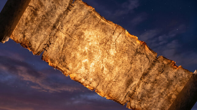 An angel providing an incredible, prophetic flying scroll to the prophet Zechariah, bringing a curse over the land