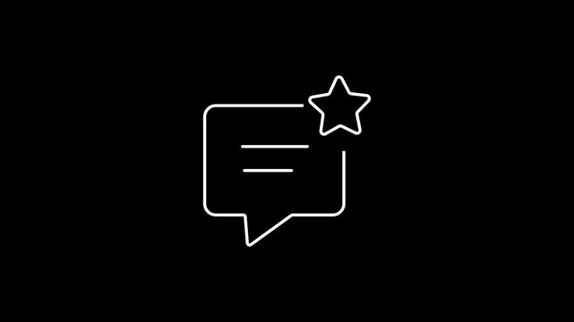 Speech bubble with star. A speech bubble with lines of text with a five-pointed star, symbolizing customer reviews and feedback. 2D animation with 4K resolution and alpha channel.