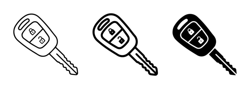 Car Key Icons, Remote Fob Set, Vehicle Ignition Access, Automotive Security Symbols