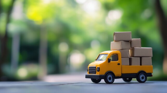 Yellow Miniature Delivery Truck with Packages