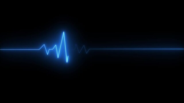 Neon heartbeat and monitor animation, red heart beat line animation on black background, ECG neon electrocardiogram pulse 4k video motion