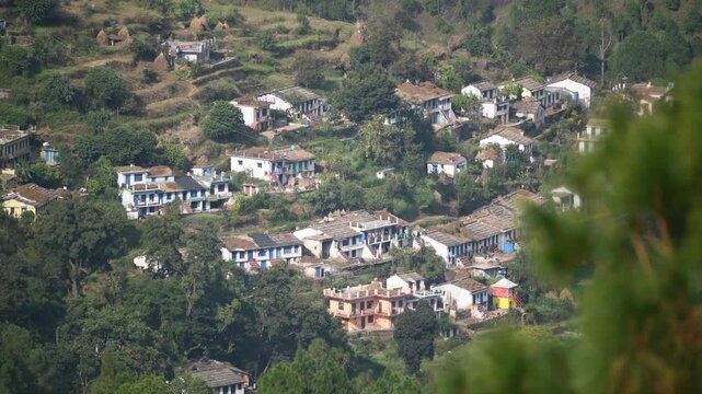 Scenic Aerial View Of Remote Mountain Settlement In Indian Himalayas
