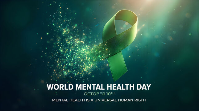 Abstract digital silhouette of a human head dissolving into particles for world mental health day awareness concept design