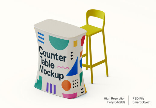 Portable Promotional Counter Mockup with Bar Stool for Trade Show Displays
