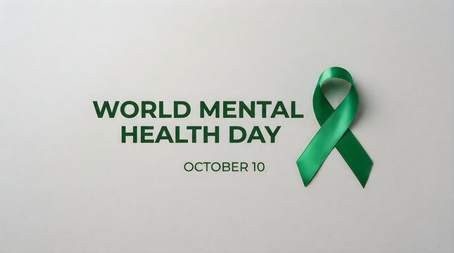 Green awareness ribbon for world mental health day to support psychological well being and emotional health awareness campaign
