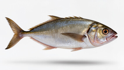 Fototapeta premium Adult Pollock Fish Isolated on Seamless White Studio Background Side View
