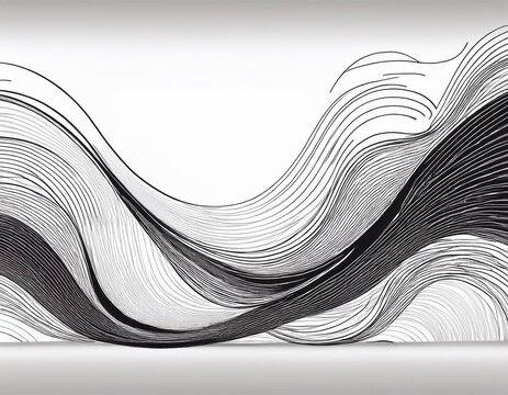abstract curve line wavy and curvy with a thin drawing of a squiggle cable and long hand design for a squiggly and curly border black wire on a white banner background a horizontal