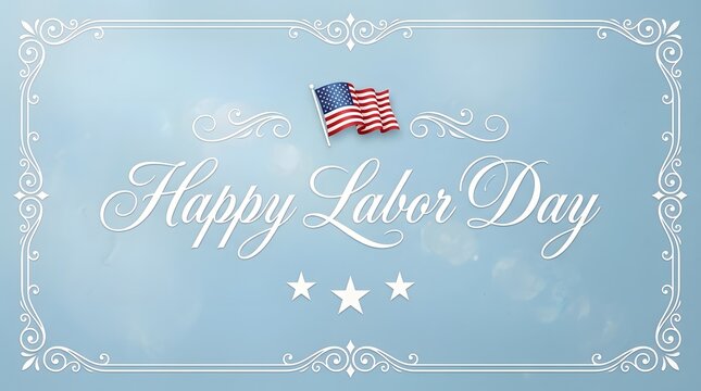 Happy Labor Day greeting card. American holiday banner with flag and vintage frame.