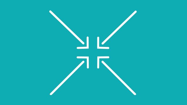 Minimalist minimize animation: four arrows pointing inward to center on teal background, interface