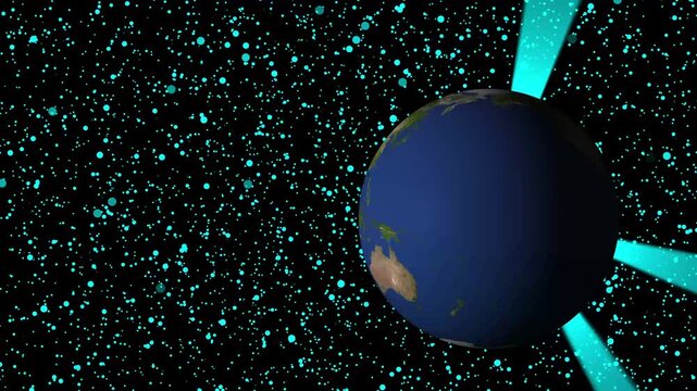 Planet globe spheres project bright light beams across deep galaxy stars. Astronomy documentary production teams gain high cinematic value from this asset. Horizons rotate.